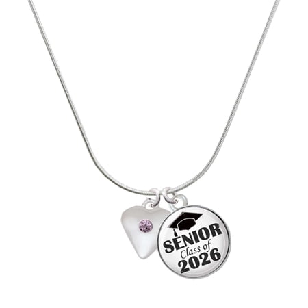 Delight Jewelry Silver-tone Large Light Purple Crystal Heart – Silvertone Senior Class of 2026 Dome Necklace 18
