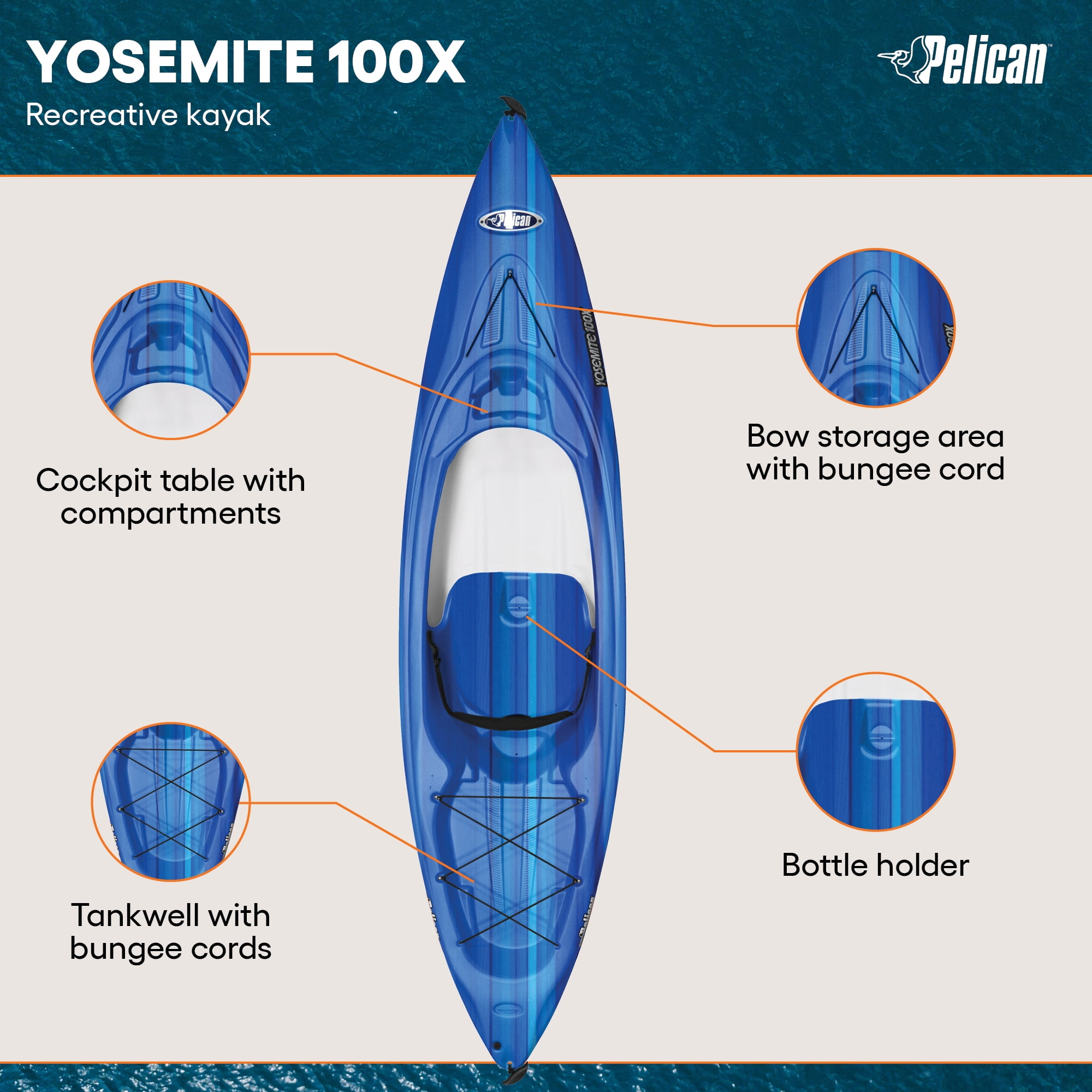 Pelican Yosemite 100X Sit Inside Recreational Kayak with Paddle