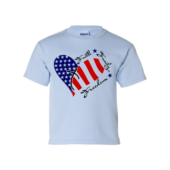 USA American Flag Faith Family Freedom 4th of July American Youth Kids Children's T-shirt Graphic Tee Graphic Tee-Light Blue-small