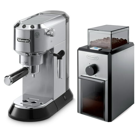 Delonghi Dedica Black Stainless Steel Pump Espresso and Cappuccino Maker with Electric Conical Burr