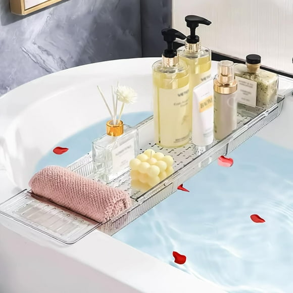 Expandable Bathtub Tray, Adjustable Bathtub Caddy Tray Bathtub Caddy for Luxury Bath, Multifunctional Bathtub Storage Rack for Book Wine Glasses Phone Bath Products, with Anti-Slip mat