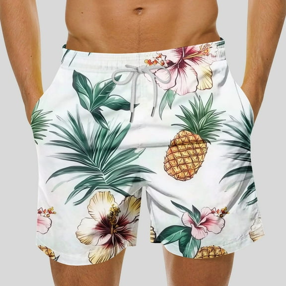 DIOAZUD Mens Hawaii Swim Trunks 5" Quick Dry Swimming Shorts Funny Floral Print Beach Shorts Drawstring Elastic Waist Swimming Trunks Big and Tall Bathing Suit with Pockets