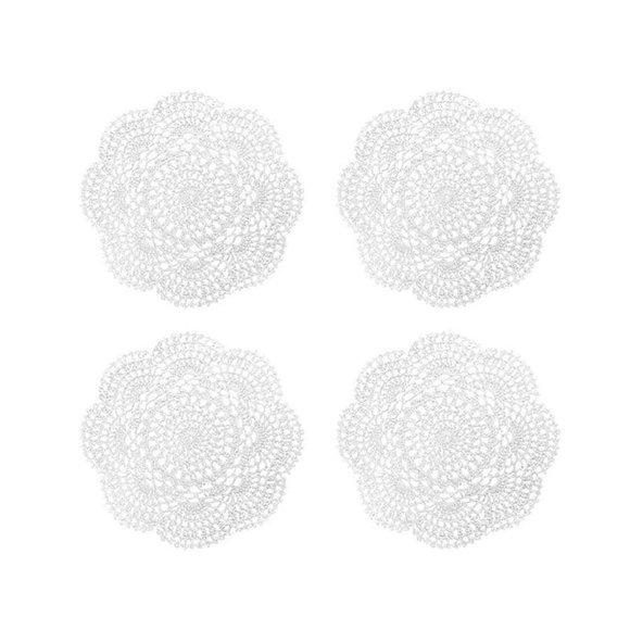 4PCS 8.6 Inch Doilies Crochet Round Lace Doily Handmade Placemats Cotton Crocheted Coasters (White)