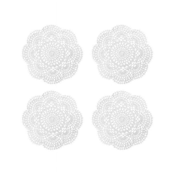4PCS 8.6 Inch Doilies Crochet Round Lace Doily Handmade Placemats Cotton Crocheted Coasters (White)
