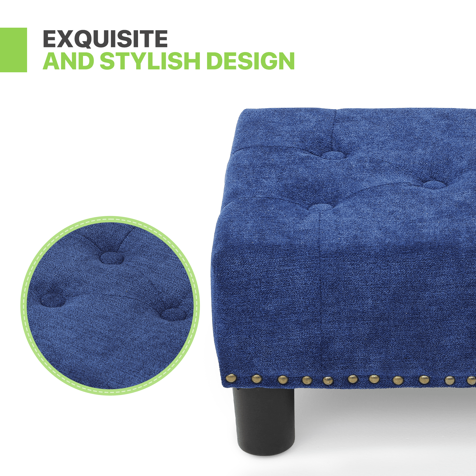 Magshion Foot Stool Ottoman with Padded Seat, Modern Cotton-linen Footrest, Rectangular Seat Stool, Navy Blue
