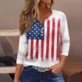 thumbnail image 2 of Women's Patriotic Star Print 250th Anniversary USA Shirt V-Neck Button 3/4 Sleeve T-Shirt, 2 of 6