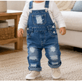 thumbnail image 3 of KIDSCOOL Toddler Baby Denim Overalls Ripped Distressed Jean Bib Romper,6-12 Months, 3 of 8