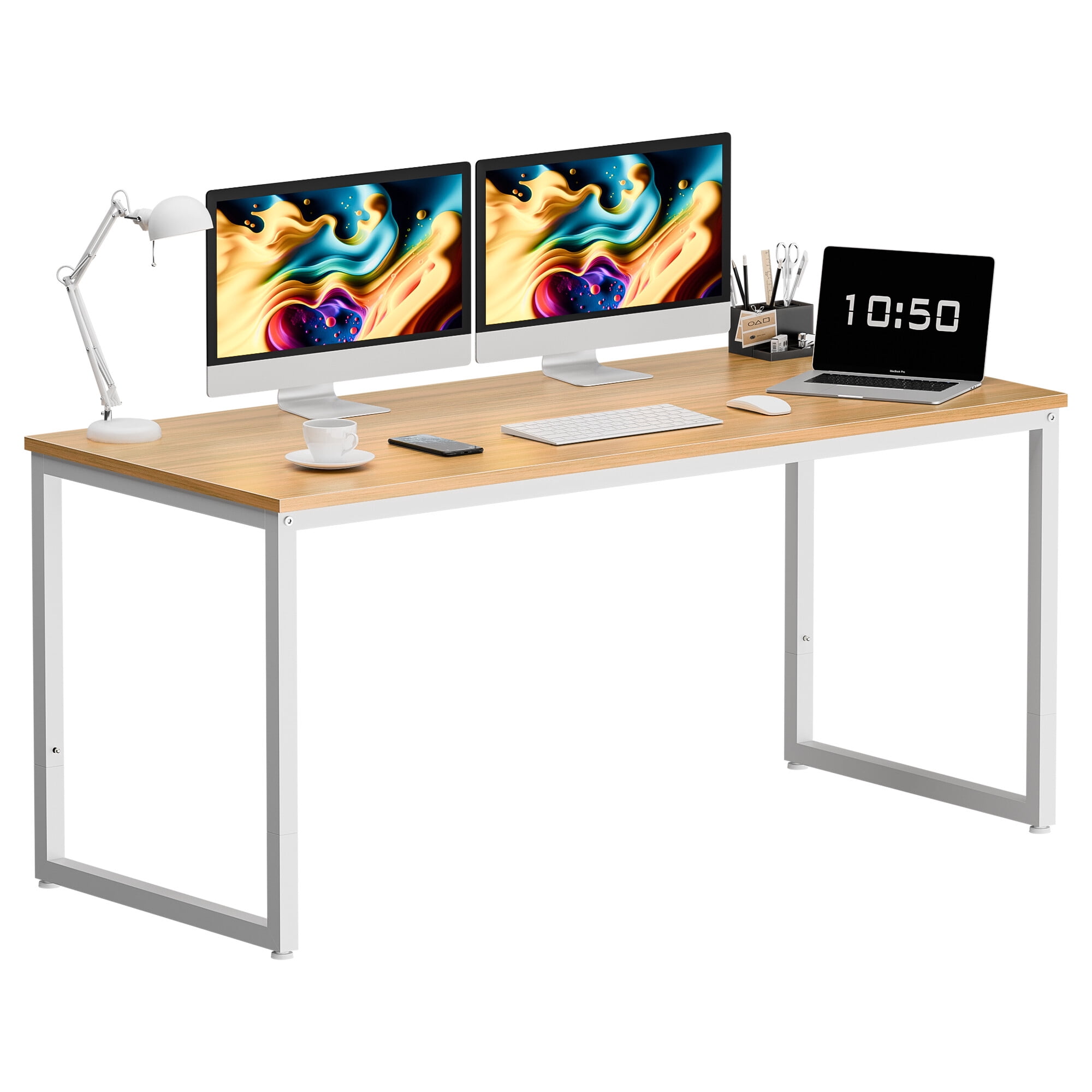 ZENSTYLE 55" Large Computer Desk Writing Desk Natural Study Office Desk Corner Table