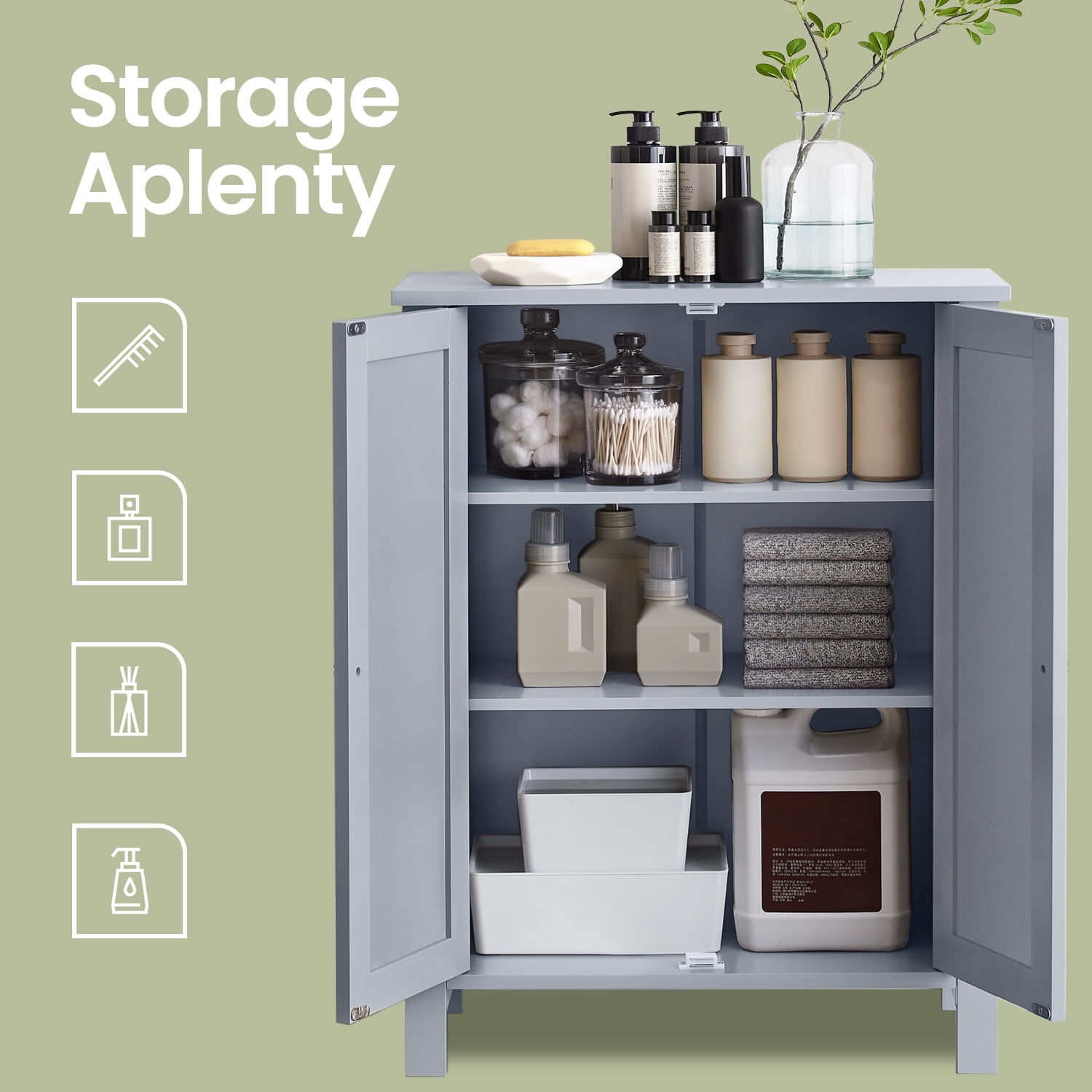 LEDREM Bathroom Cabinets Freestanding, Bathroom Storage Floor Cabinet with Doors and Adjustable Shelves, Dove Gray