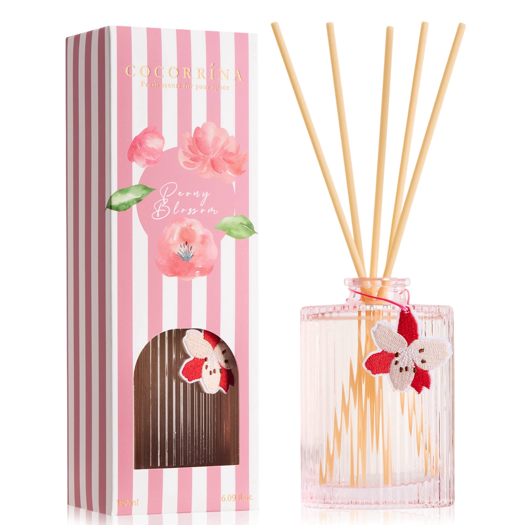 COCORRÍNA Peony Blossom Reed Diffuser 6.09 fl oz Long-Lasting Home Fragrance Decor for Bedroom Bathroom & Living Room