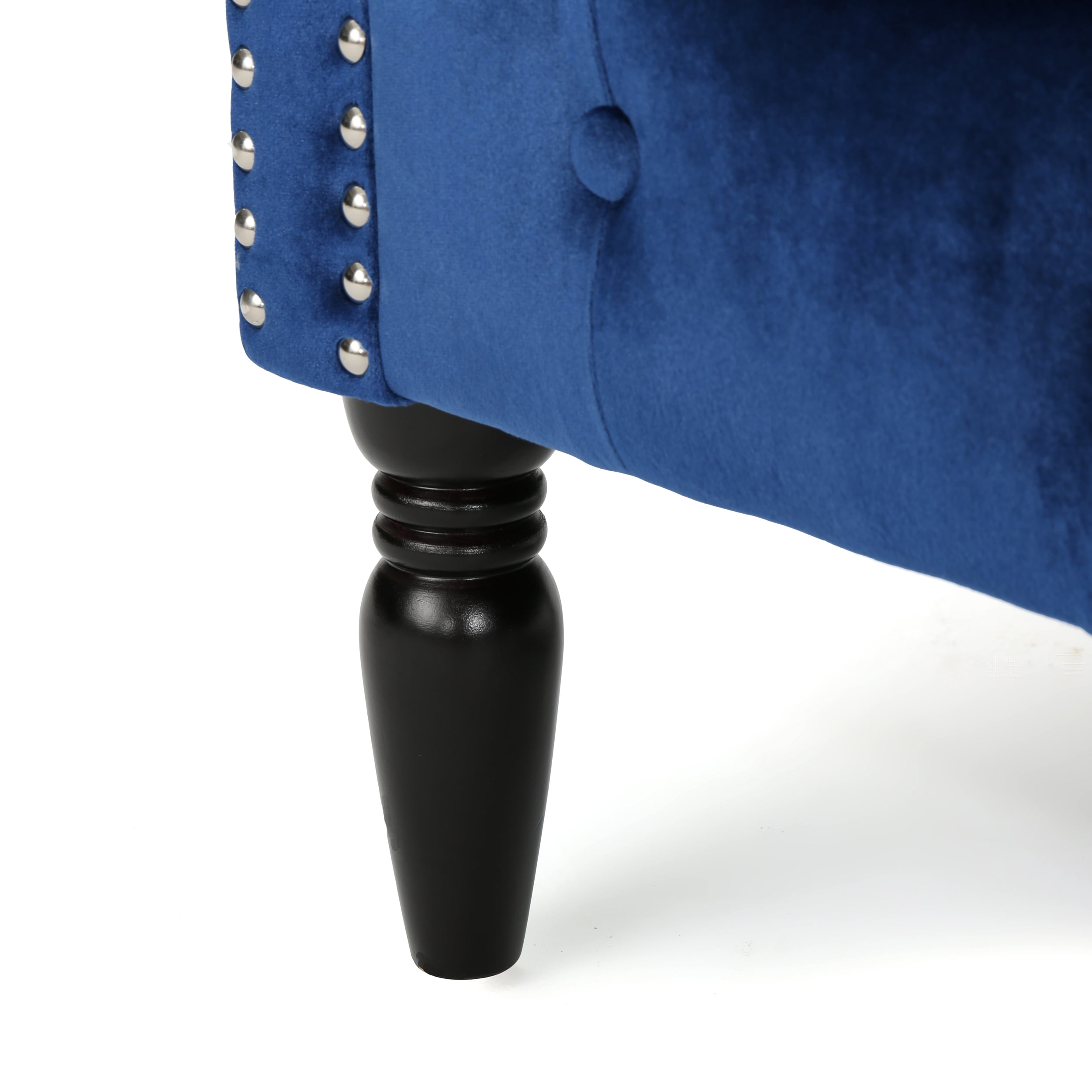 Noble House Myrna Chesterfield Velvet Loveseat with Scrolled Arms, Navy Blue