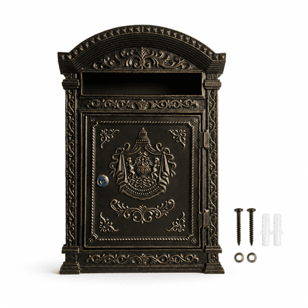 Decorative Lock Mailbox Outdoor - Metal Wall-Mounted Mailbox - Vintage Cast Iron Locking Mailbox
