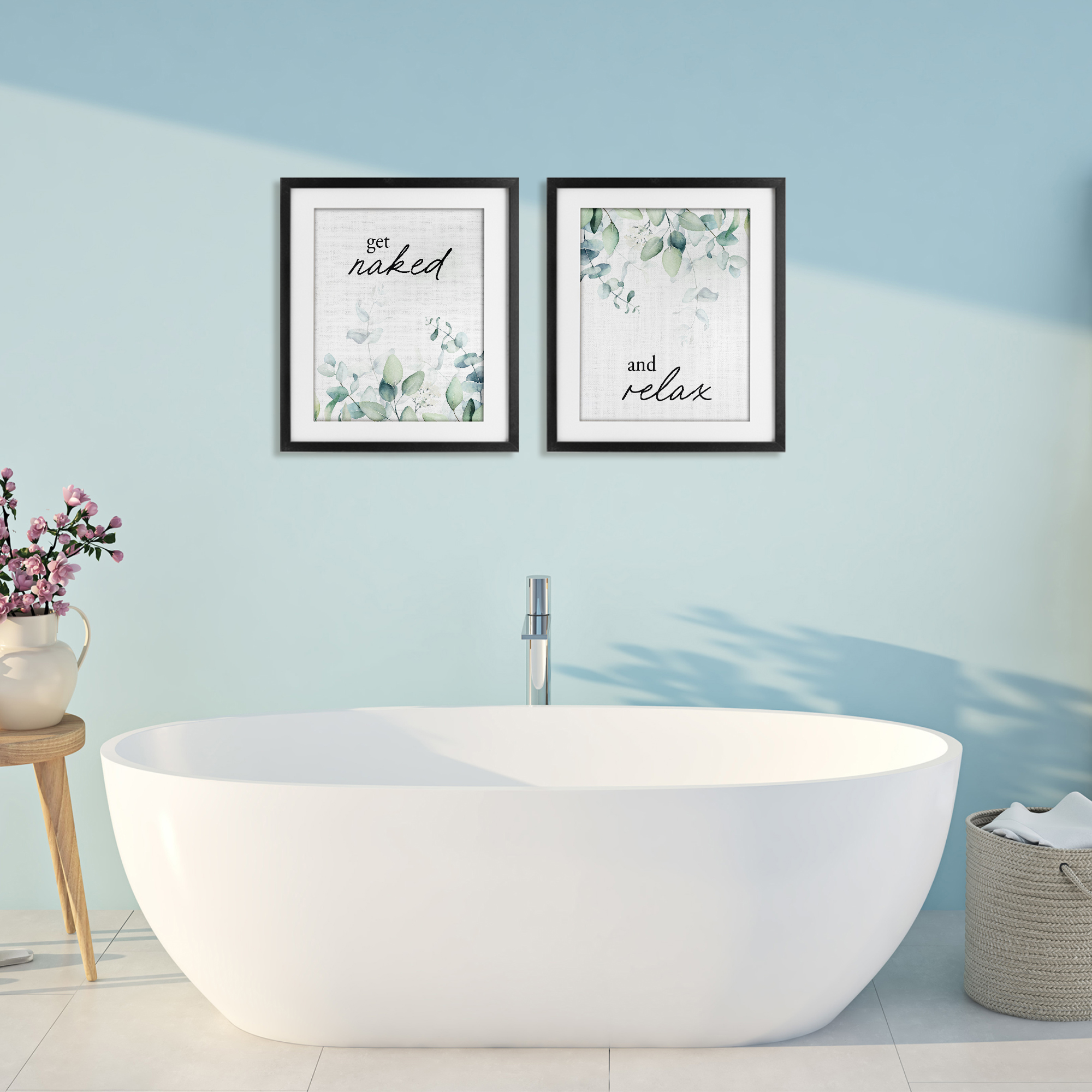 Get Naked & Relax Herbs 2 Piece Black Framed Print Under Glass Set, design by Lettered and Lined
