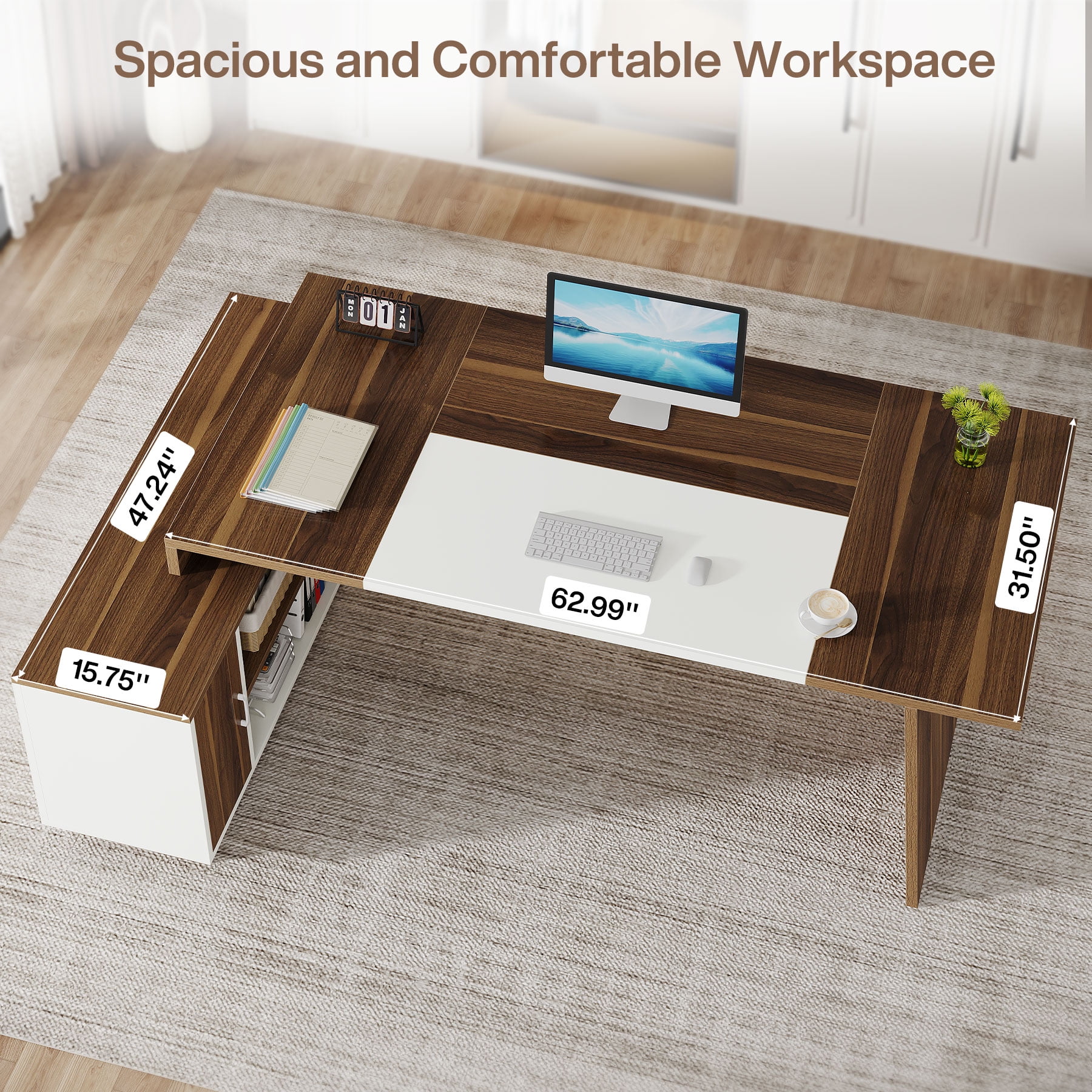 Tribesigns 78-Inch Executive Office Desk: Modern L-Shaped Desk with File Cabinet and Storage Shelves, Large Wood Computer Desk for Home Office