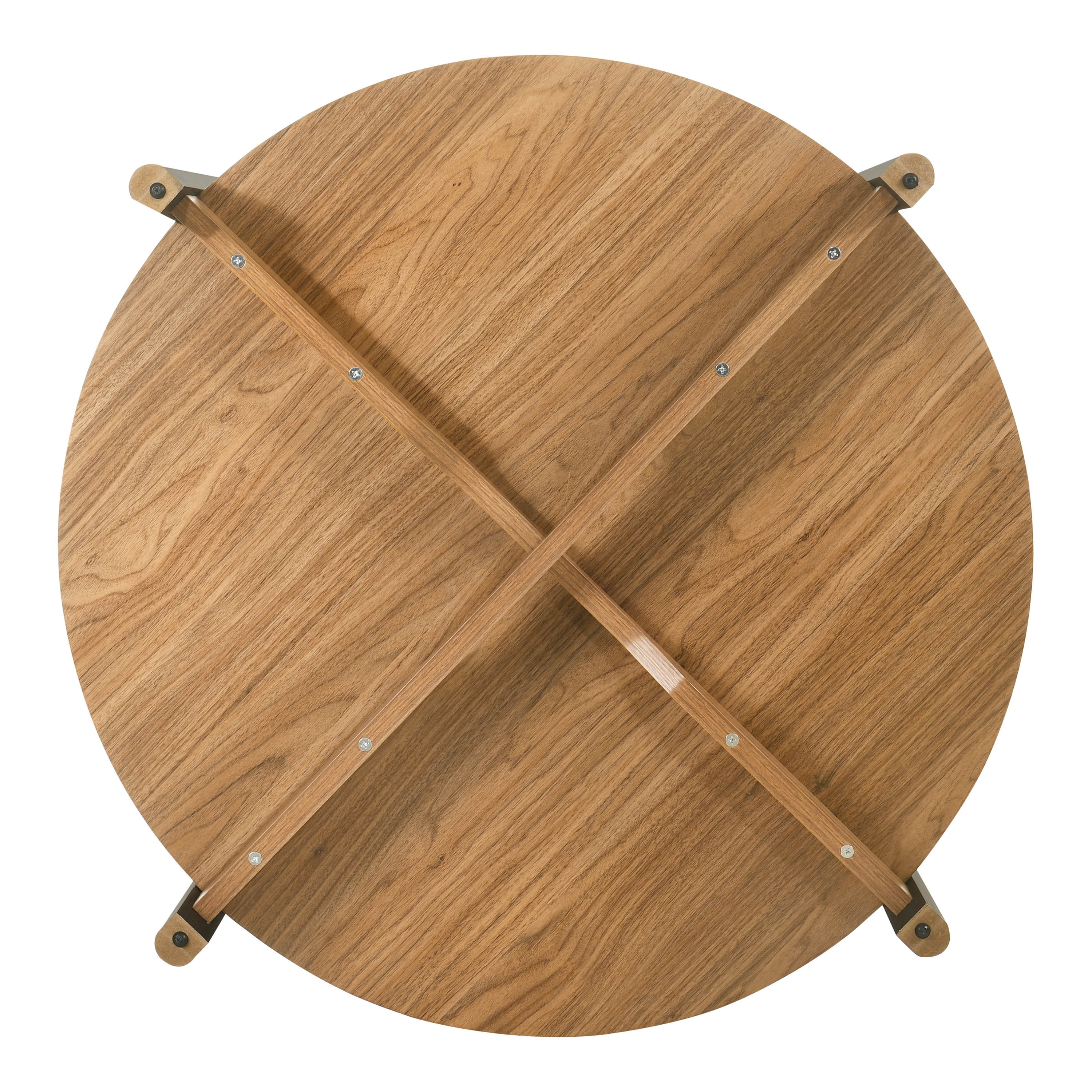 Furniture of America Afra Modern Wood Round Coffee Table with Open Bottom Shelf, Walnut