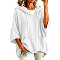 thumbnail image 2 of Inverlee Waffle Knit Short Sleeve Hoodies for Women Oversized Drop Shoulder Pullovers Pockets Solid Loose Casual Hooded Tops White S-XXL, 2 of 7