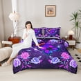 thumbnail image 4 of Homewish Kids Children Floral Flying Butterflies Bedding Comforter Set 2pcs,Chic Flowers Rose Twin Comforter Sets Microfiber,Bling Starry Sky Glitter Breathable Bedding Set,Ultra Soft Home Decor, 4 of 8