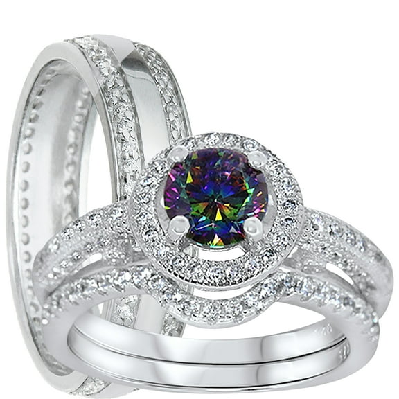 LaRaso & Co His Hers Wedding Ring Set His Hers Sterling Silver Engagement Rings TRIO Set Him Her 5/9