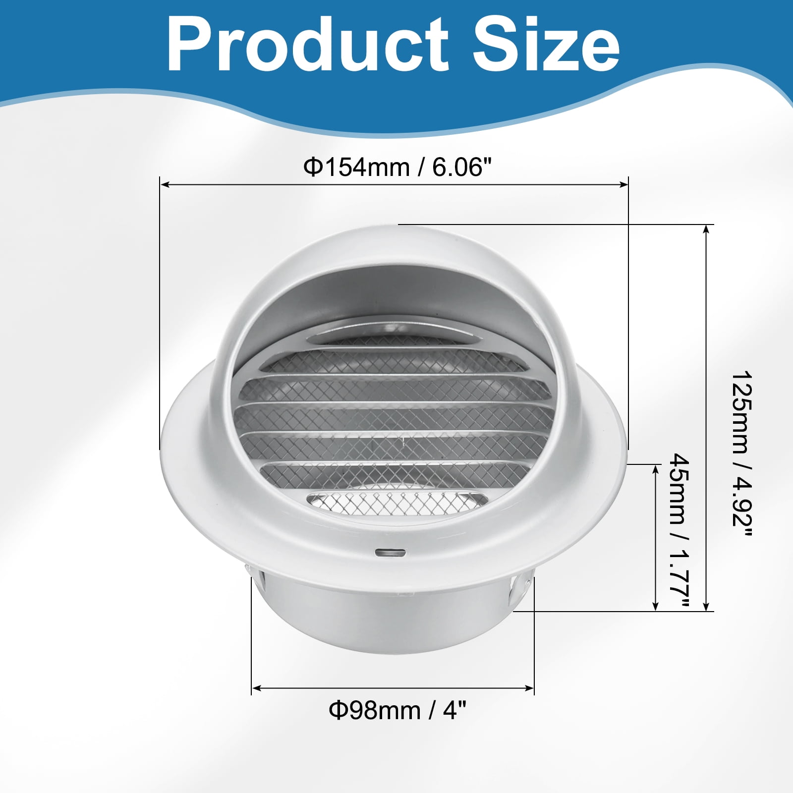 Uxcell 4 Inch Round Wall Vent Cap, Hemispherical Exhaust Grille Vent Covers, Silver
