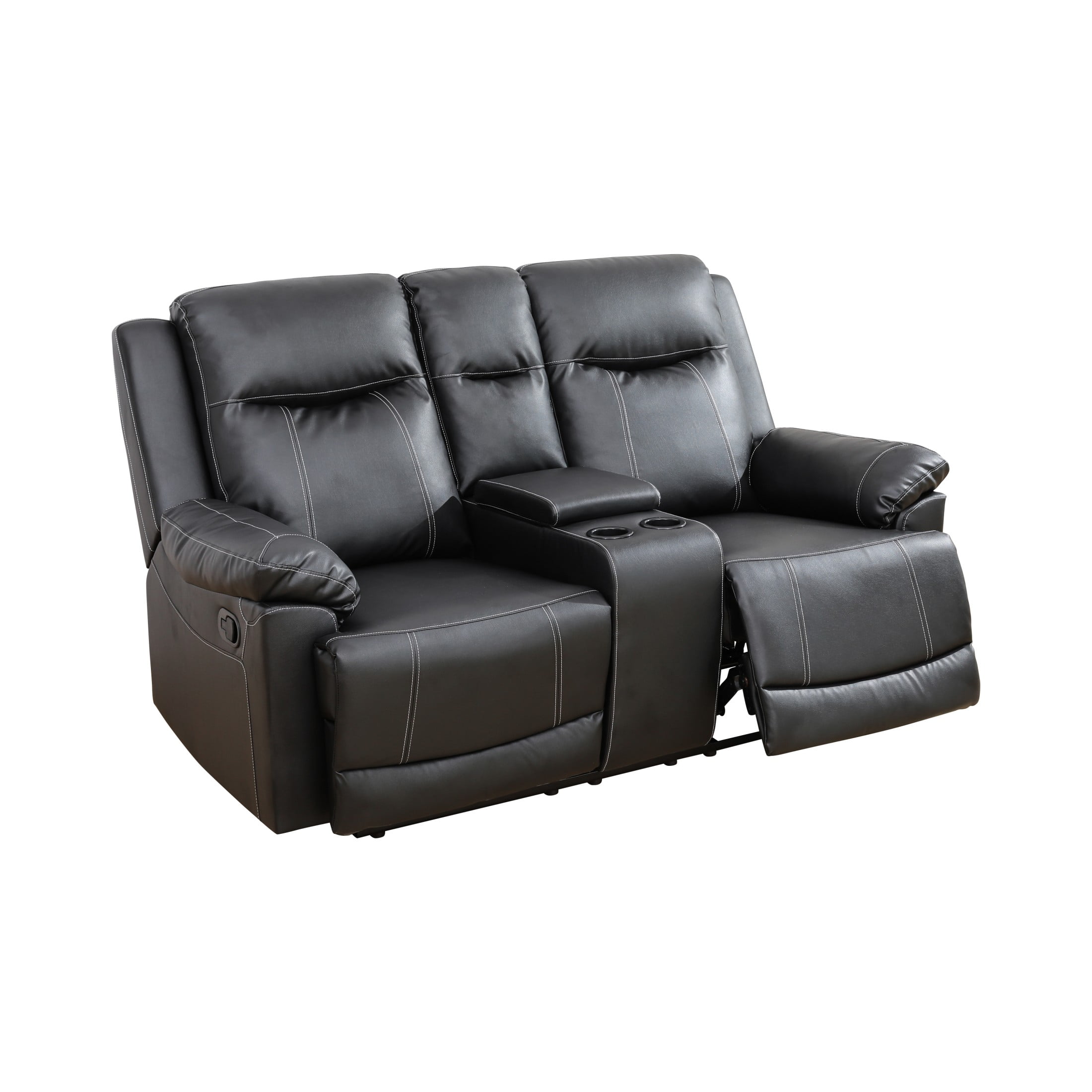 Aukfa Double Recliner Loveseat Sofa, Overstuffed Loveseat with Cupholder for Living Room, Black