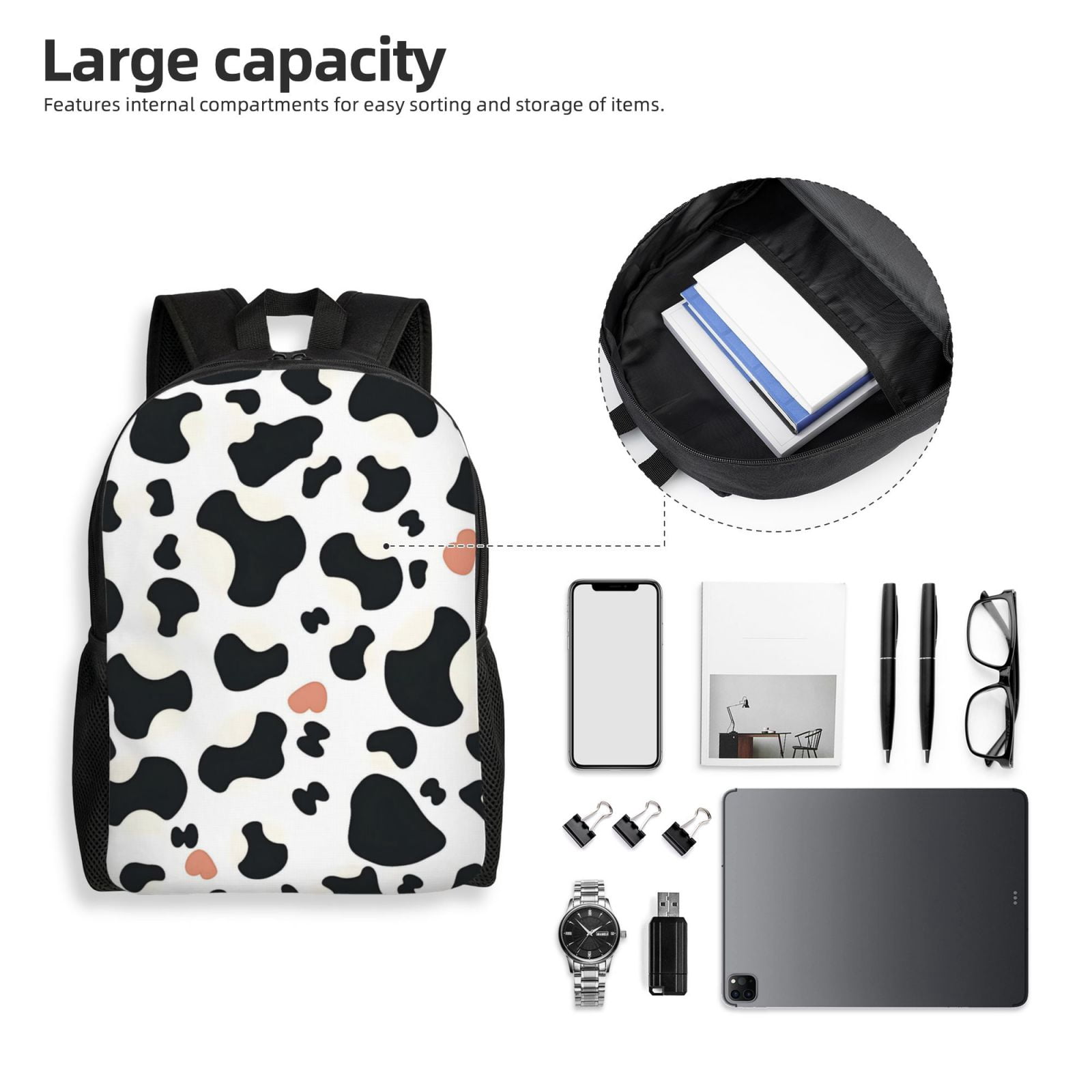 Single Side Full Backpack 16.1×11.8×4.5in Large Capacity Breathable Shoulder Belt Leisure Simple And Strong Bearing Capacity Simple Cow Print Pattern1_3