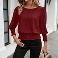 thumbnail image 2 of Lmueinov Banded Bottom Tops for Women Smocked Tops Elastic Cinched Waist Top Dressy Blouse Long Sleeve Casual Outfits Clothes, 2 of 6