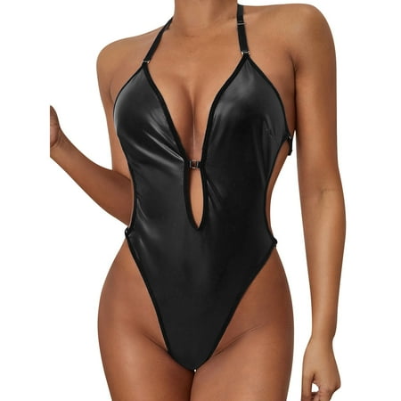 adviicd Purple Lingerie Lingerie for Women One Piece V Neck Teddy Lace Bodysuit Underwear Black L