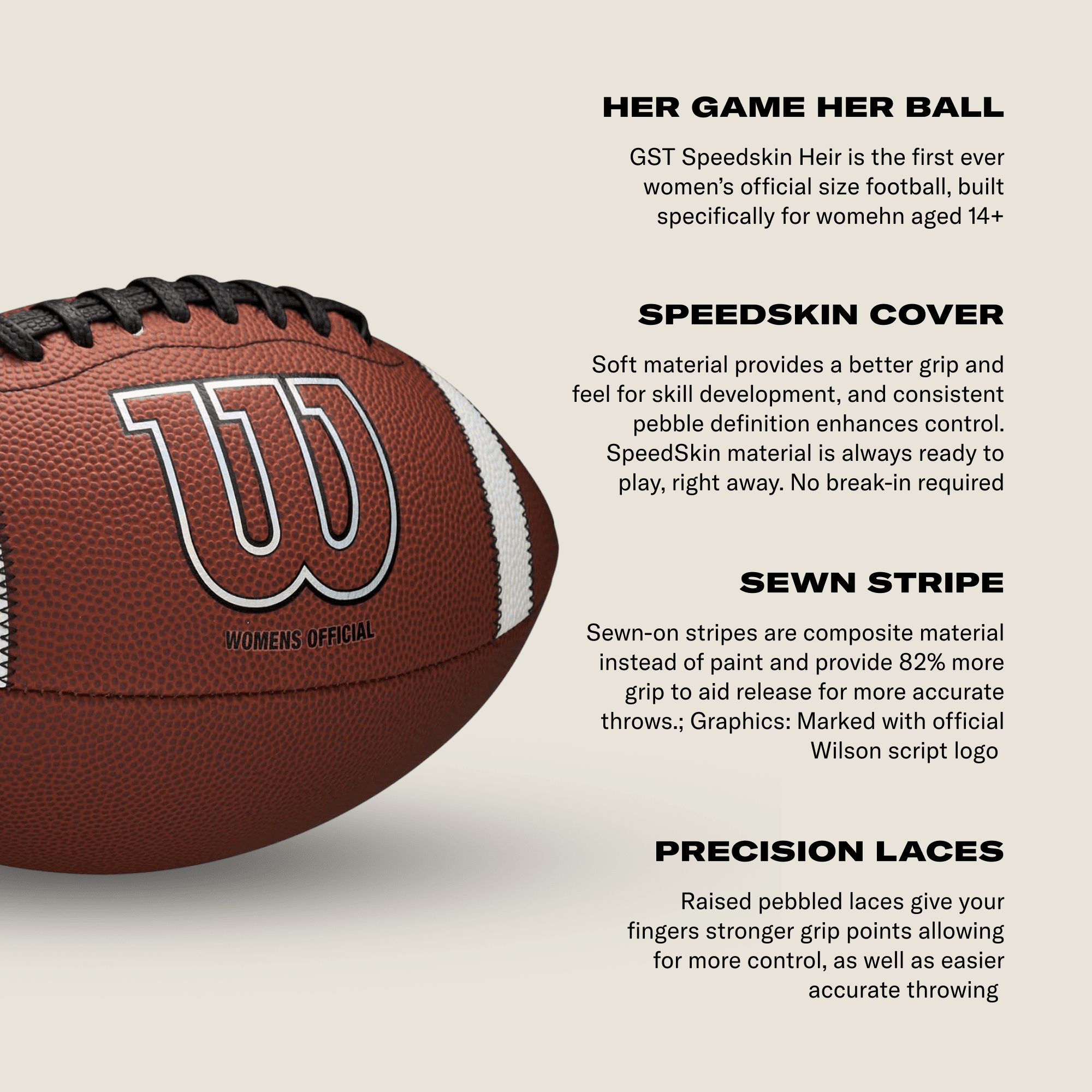 Wilson GST SpeedSkin Heir Football - Brown, Women's Official Size
