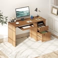 thumbnail image 5 of Bestier 55" Home Office Desk with Smart Fingerprint Cabinet Lock, Writing Computer Desk with Power Outlets, Keyboard Tray and Storage Drawers, Brown, 5 of 11