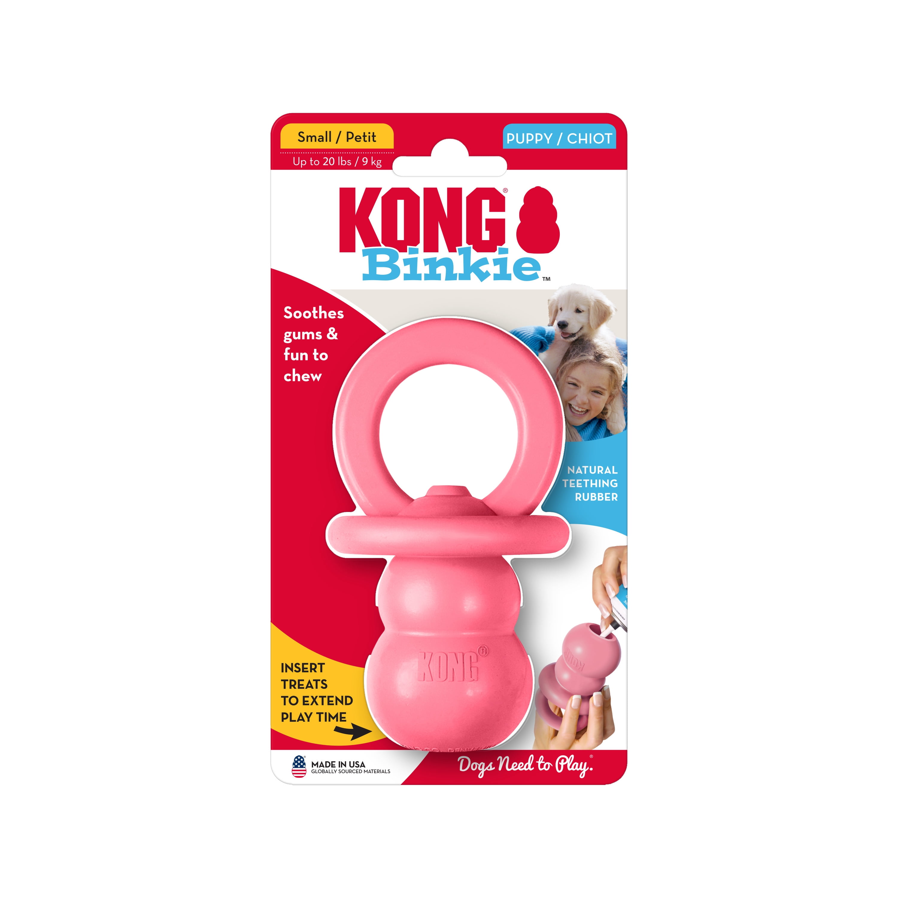 KONG® Puppy Binkie Stuffable Dog Toy, Pink, Small for Beginner Chewers