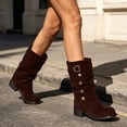 thumbnail image 4 of OKBOP Women's Faux-Suede Mid-Calf Slouch Boots, Fold-Over Shaft Studs Buckle Pull-On Round Toe Block Low Heel Boots Boots Sizes 38, 4 of 5