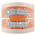 thumbnail image 3 of QQTDFG 14K Gold Plated CZ Teeth Grillz Hip Hop Top Bottom Mouth Silver Grill Set Custom-Style I-Silver-Top, 3 of 9