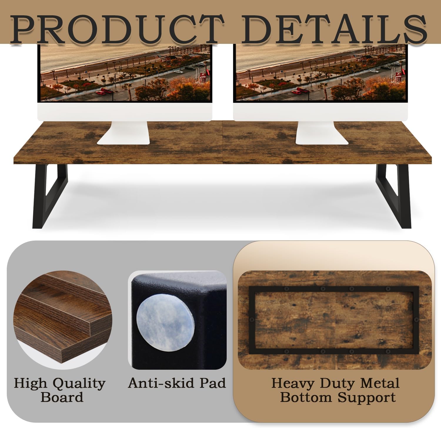 31.5 Inch Dual Monitor Riser Stand for Desk Organization with Storage Shelf