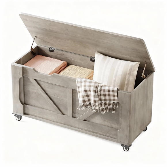 Garvee Coffre de Rangement 39,4 x 15,7 x 20,9 Pouces, Banc de Rangement avec 4 Roues, Gris