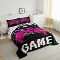 thumbnail image 4 of Feelyou Cartoon Game Console Bedding Comforter Set, Pink Headphones Twin Comforter Sets, Chic Square Abstract Reversible Bedding Set, Lightweight Room Decor, 2 Pieces, 4 of 9