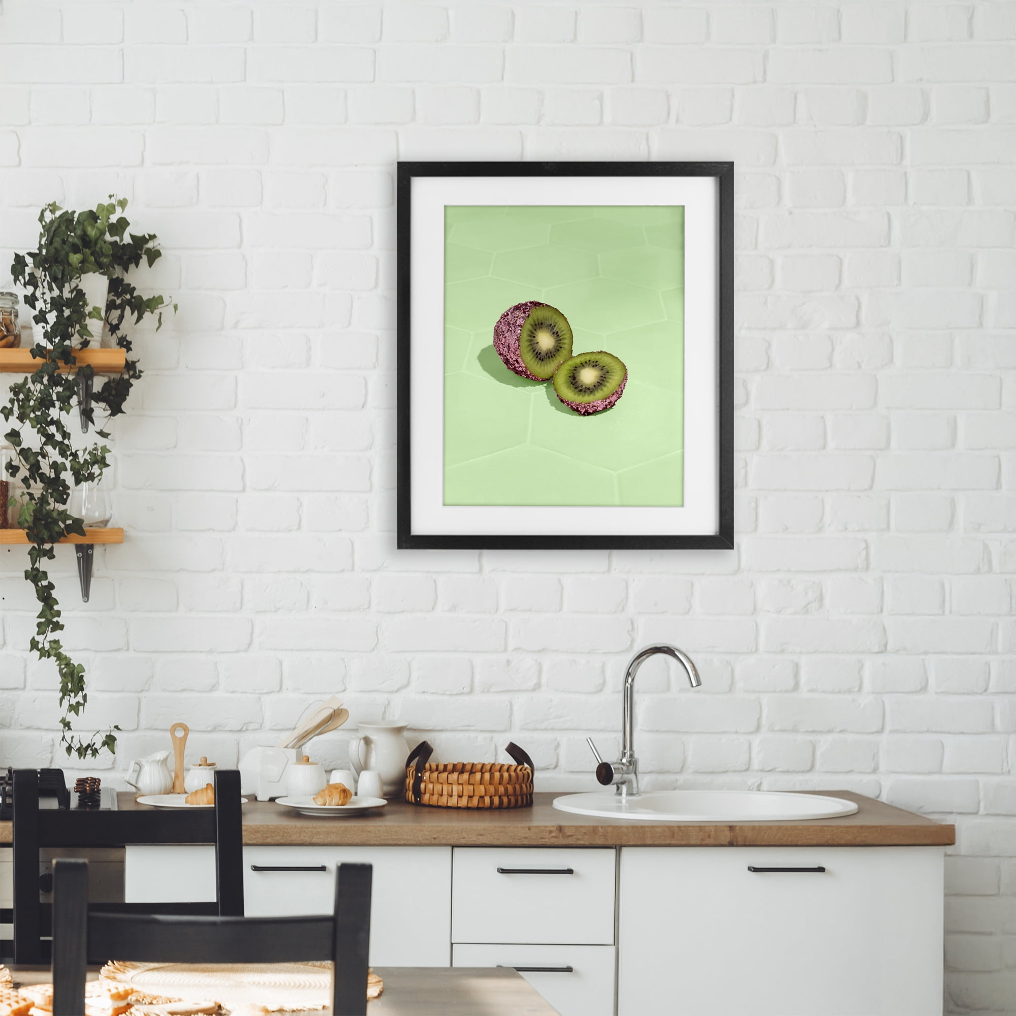 Stupell Industries Green Glimmer Kiwi Black Framed Print Under Glass, design by LISH Creative