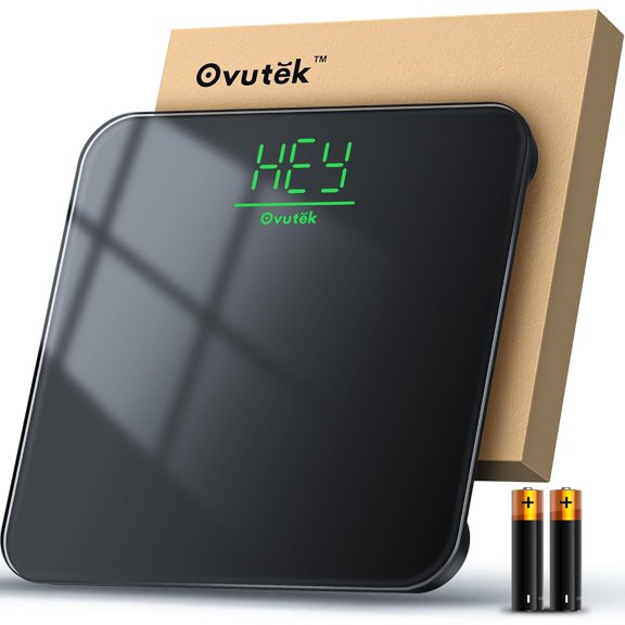 KKFEN-Ovutek Bathroom Scale for Body Weight, Highly Accurate Digital Weighing Machine for People, Upgraded Batteries Included, Compact Size, LED Display, Physician Scale with Sturdy Tempered Glass, 4