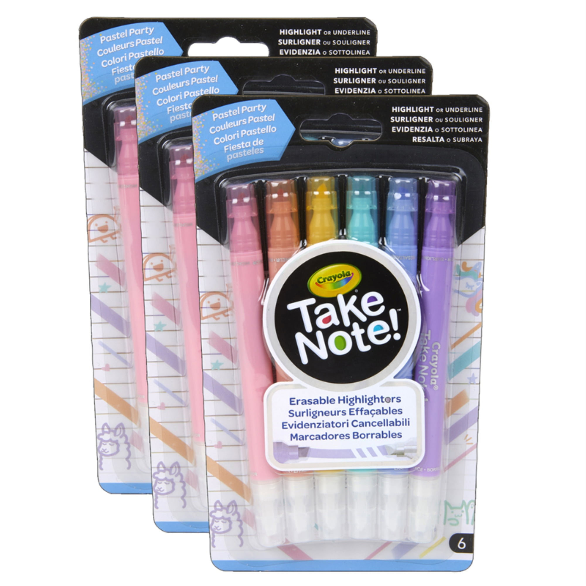 Take Note! Erasable Highlighters, Pastel Party, 6 Per Pack, 3 Packs