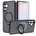 thumbnail image 1 of Asuwish Phone Case for Samsung Galaxy S24 FE 5G Tempered Glass Screen Protector Magnetic Folding Stand Frosted Translucent Rugged Shockproof Protective Cell Cover S 24 EF AI S24FE 24S Women Men Black, 1 of 8