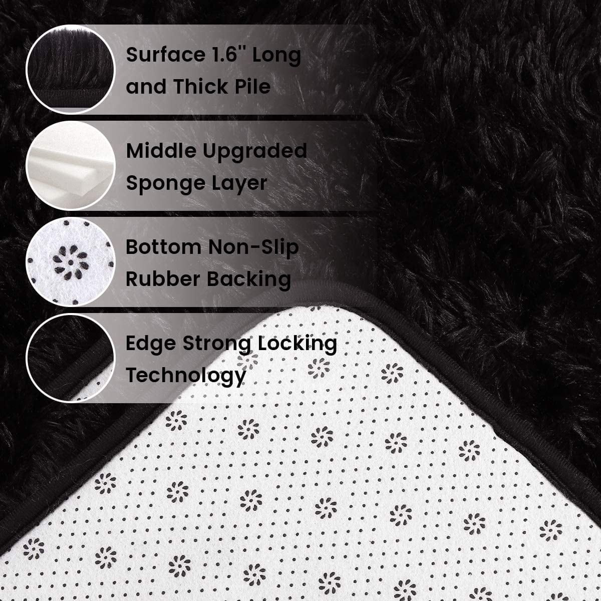 Noahas Soft Fluffy Area Rug for Living Room Bedroom Shaggy Accent Carpets for Kids Girls Rooms Black,4x6ft
