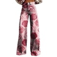 thumbnail image 2 of Women's Casual Pants Wide Leg Pants Women'S High Waisted Flower Patterned Pants Lightweight And Loose Casual Colorful Pants Heavyweight Pants,Pink Women's Casual Pants L, 2 of 7
