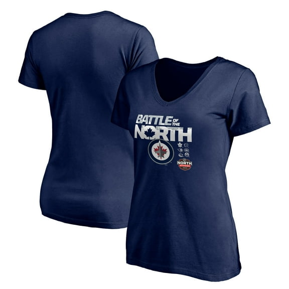 Women's Navy Winnipeg Jets Battle of the North V-Neck T-Shirt