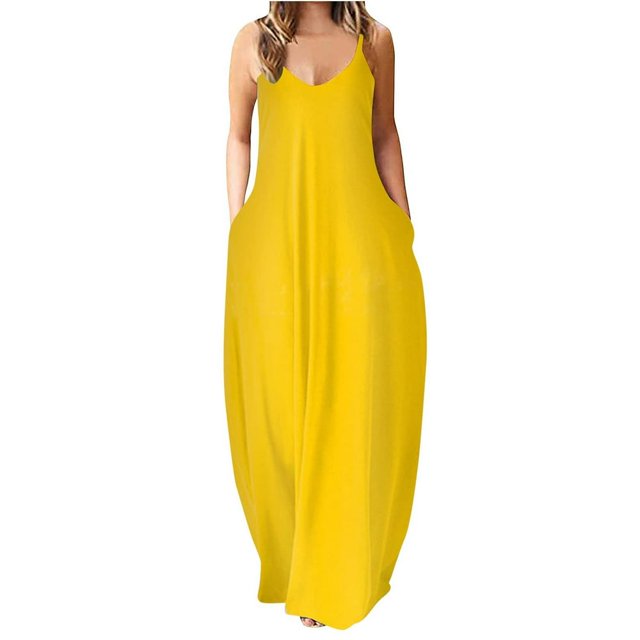 PENGXIANG Été Robe Maxi pour les Femmes Casual Boho Longue Robe Sans Manches Sangle Smocked Longues Robes de Plage Soleil