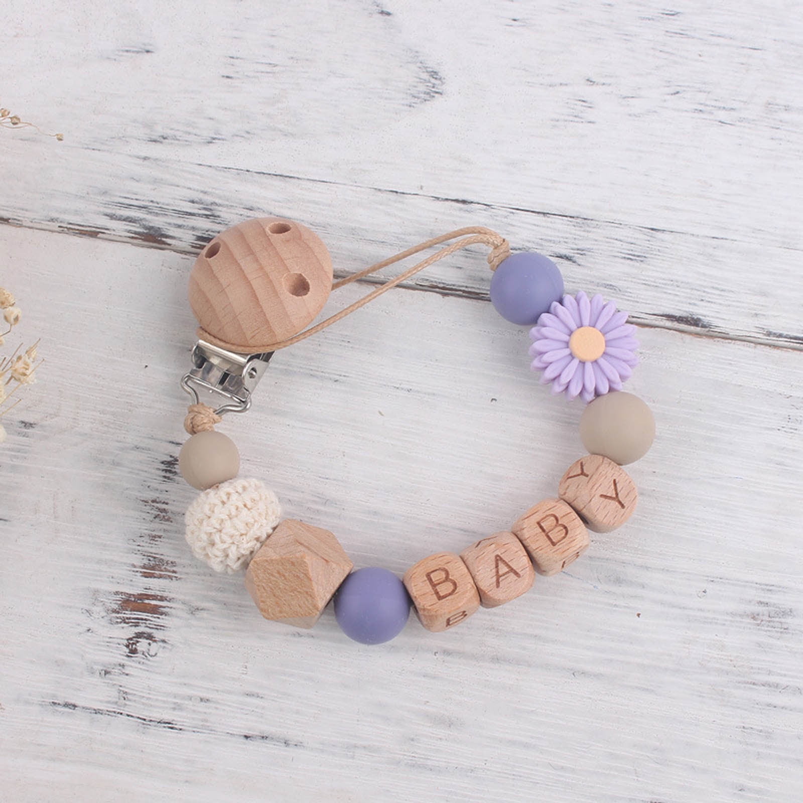 Flower Pacifier Clip Silicone Bead Pacifier Holder for Boys Girls Newborn Infant Toddler (10.43 Inch)