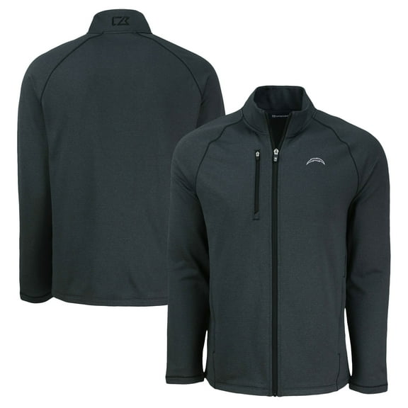 Men's Cutter & Buck  Heather Black Los Angeles Chargers Peshastin Eco Fleece Recycled Raglan Tri-Blend Full-Zip Jacket
