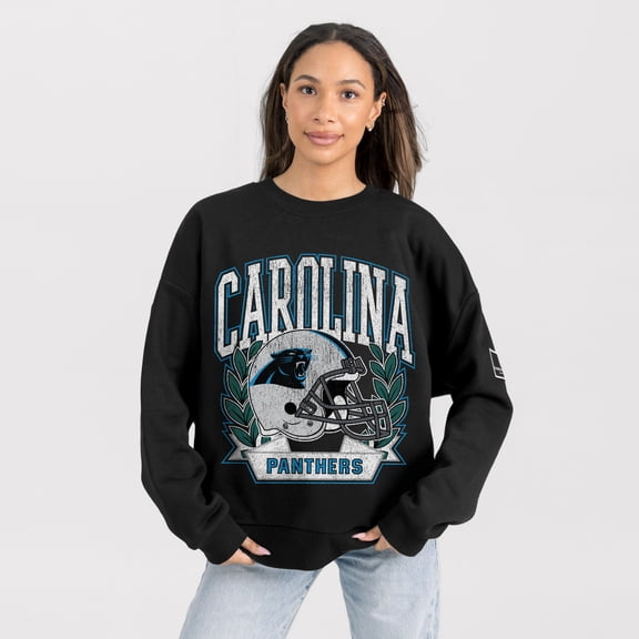 Women's Gameday Couture Black Carolina Panthers Oversized Victory Lane Black Label Premium Fleece Sweatshirt