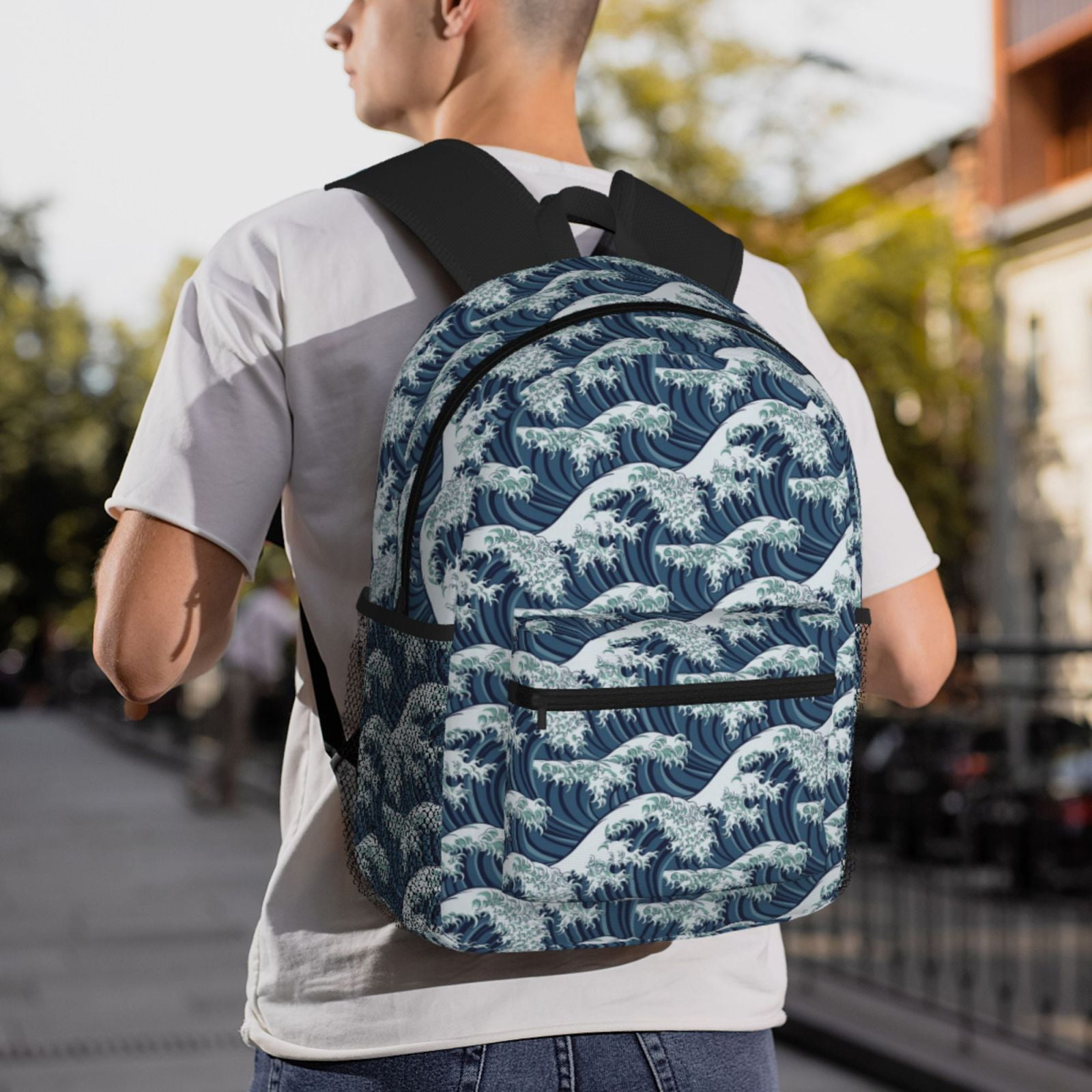Gukieu A Japanese Great Wave Print Backpack, Waterproof Backpack with Adjustable Shoulder Straps, Suitable for Campus, Business, Travel, Unisex
