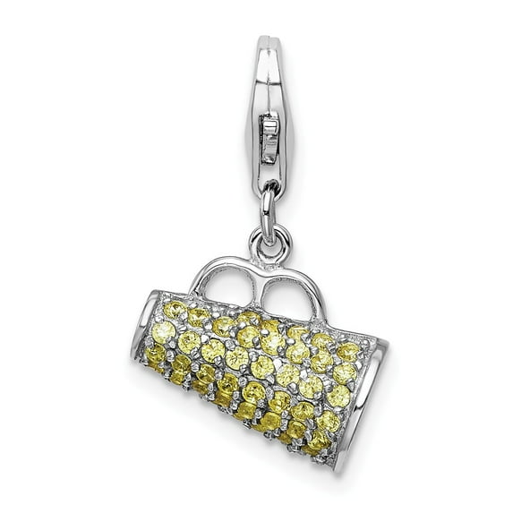 FB Jewels Sterling Silver Polished w/ Yellow CZ 3D Megaphone w/ Lobster Clasp Charm