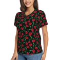 thumbnail image 2 of Vsdgher Cherry Women Shirts V Neck Short Sleeve Tops T-Shirt Basic Tees, S to 3XLX-Large, 2 of 5