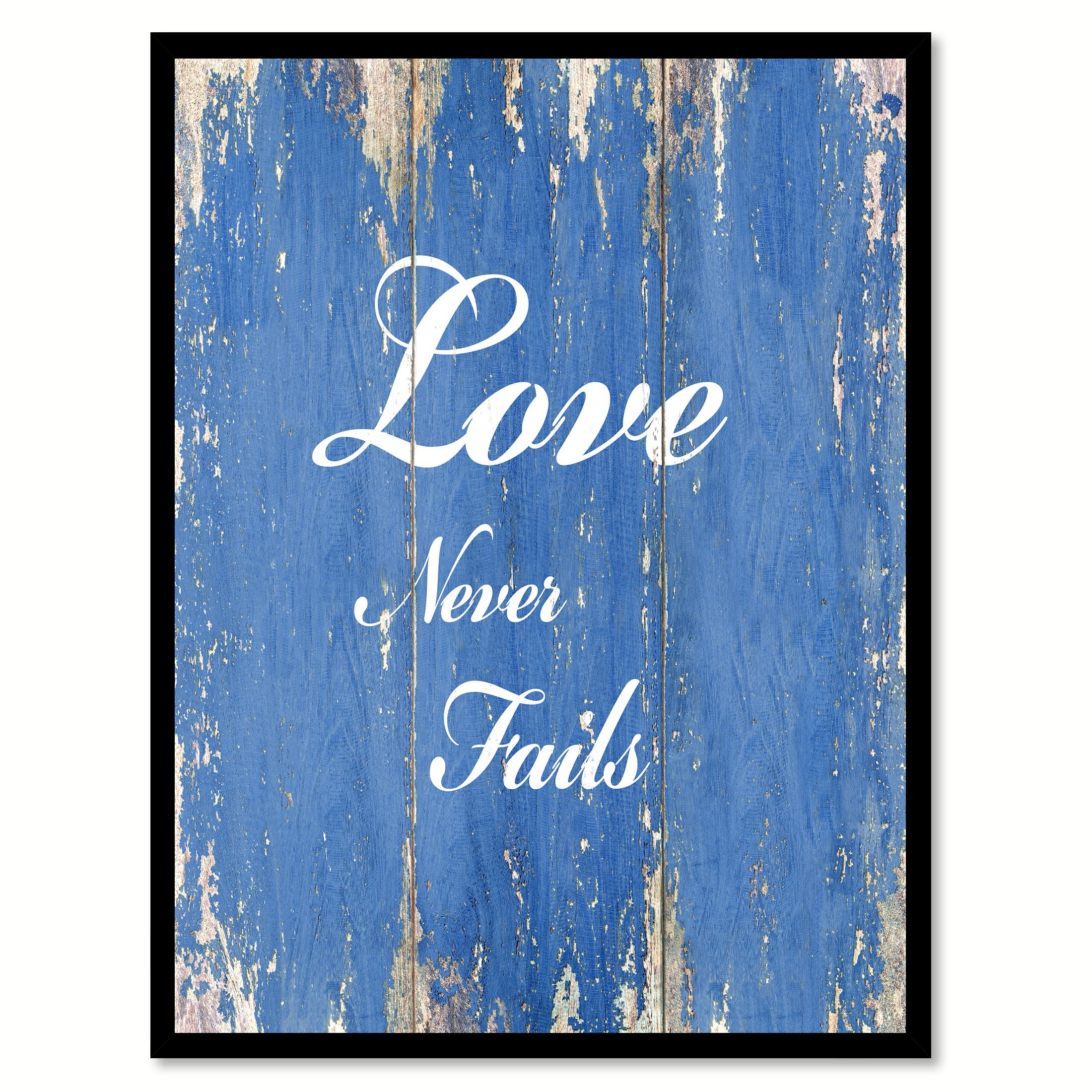 Love Never Fails Quote Saying Blue Canvas Print Picture Frame Home
